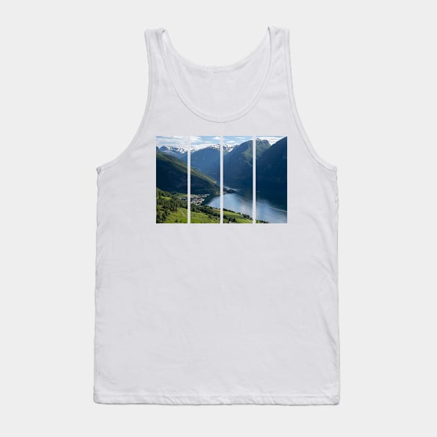 Wonderful landscapes in Norway. Vestland. Beautiful scenery of Aurland fjord from the Aurlandsvangen view point facing to the village of Aurland and Flam. Sunny day Tank Top by fabbroni-art